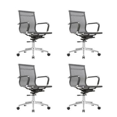 Imagem de Kit 4 Cadeiras Escritório Diretor Giratória Aço Cromado Sidney - Frati
