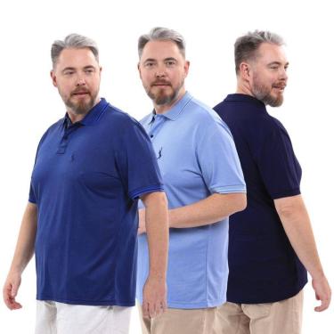 Imagem de Kit 3 Camisa Polo Plus Masculina Piquet Dia a Dia