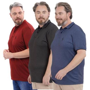 Imagem de Kit 3 Camisa Polo Plus Masculina Piquet Dia a Dia