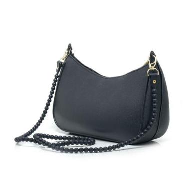 Imagem de Bolsa Feminina Baguete Tiracolo Transversal Pequena Fashion Preto Bege