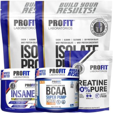 Imagem de 2X WHEY ISOLADO 900G l PRÉ TREINO INSANE 200G l CREATINA PURA 250G l BCAA 300G SUPER PU...