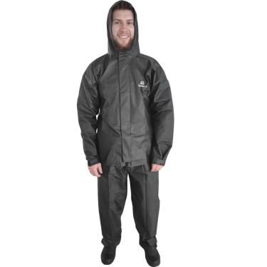 Imagem de Capa De Chuva Impermeável Para Motoqueiro De Pvc Masculino Preto Combate Capuz M