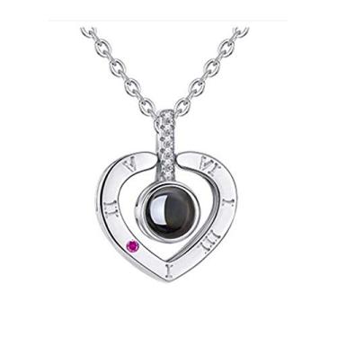 Imagem de Conjunto de joias de colar de cristal de zircão com memória de amor para mulheres, pingente de 100 idiomas diga eu te amo vem com caixa de joias presente de Dia dos Namorados