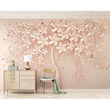 Imagem de Papel de parede personalizado 3D elegante mural de rosas de luxo fundo dourado árvore florida parede sala de estar quarto decoração pintura 300 cm (C) × 210 cm (A)