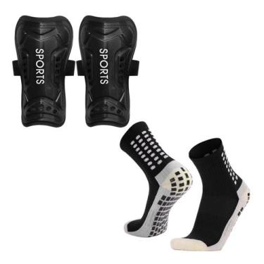 Imagem de Kit Meia Esportiva Futebol Society Futsal Antiderrapante + Caneleira A