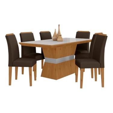 Imagem de Mesa De Jantar 6 Cadeiras Gênova Cina/off Whi/marro - Móveis Arapongas Cinamomo/off White/marrom 04