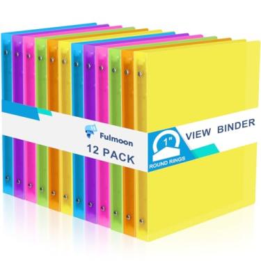 Imagem de Fulmoon 12 fichários de 3 anéis de 2,5 cm com 2 bolsos internos, anéis redondos, fichário de 3 furos, comporta 175 folhas, fecho de botão de pressão, fichário de organização de plástico para