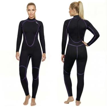 Imagem de Dizokizo Roupa de mergulho feminina de neoprene térmica de 3 mm de manga comprida, maiô de corpo inteiro com zíper nas costas em água fria para mergulho, surfe, snorkeling, natação (2GG)