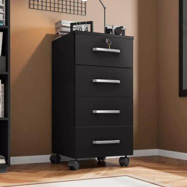 Imagem de Gaveteiro 4 Gavetas com Rodízios e Chave Gávea Móveis Leão, Preto