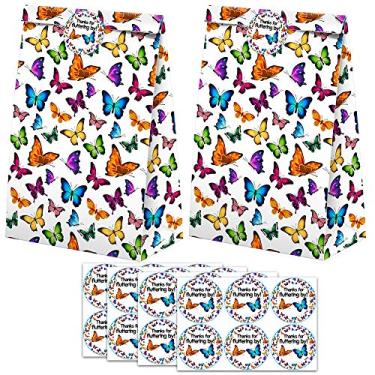 Imagem de Bolsas Goodie Butterfly - 24 peças de lembrancinhas de borboleta para festas com adesivos, sacos de presente de borboleta com temática borboleta para festas de aniversário