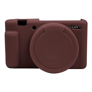 Imagem de Easy Hood Capa de câmera para câmera Sony ZV-1 capa de lente removível, capa de silicone macio antiarranhões compatível com câmera Sony ZV-1 ZV1 (café)