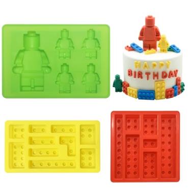 Imagem de 3 peças de molde de doces de tijolos de construção robôs molde de fondant de silicone bloco de construção molde de silicone de chocolate para fazer bolos doces de chocolate gelado