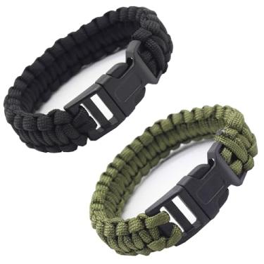 Imagem de Pulseira de sobrevivência Paracord, grau, preta e verde-exército, pacote com 2 unidades/498