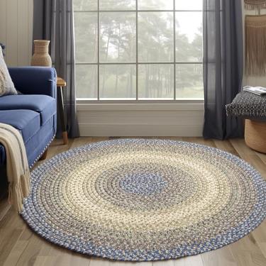 Imagem de Super Area Rugs Ridgewood Tapete trançado premium para cozinha e decoração de casa azul/bege, 1,2 m de diâmetro