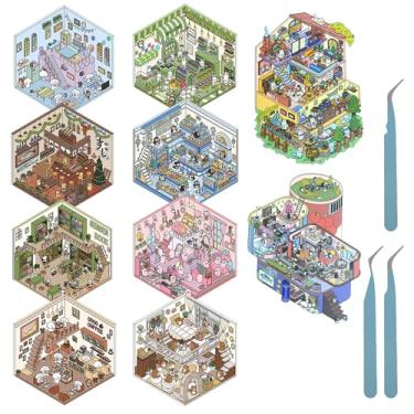 Imagem de 10 Pcs 3D House Stickers Creative 3D Scene Stickers with 3 Tweezers Cute Cartoon DIY Miniature Scenes for Adults Kids Reduce Stress Pass The Time.