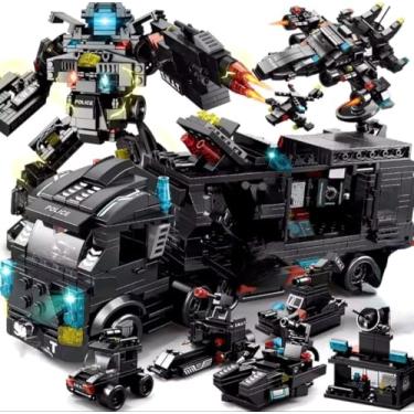 Imagem de Brinquedo de montar e construir 585 pçs 8 in 1 polícia caminhão blocos, kit brinquedos educativo para crianças acima de 3 anos