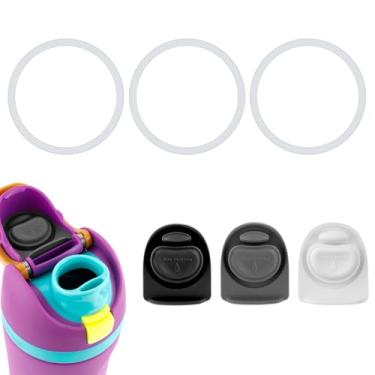 Imagem de 3 Anéis de Vedação de Garrafa e 3 Rolhas para Tampa Owala Freesip, Peças Vedação Garrafa Silicone Sem BPA para Owala Freesip 16/19/24/32/40oz (Preto, Branco)