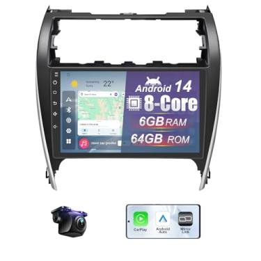 Imagem de Rádio estéreo para carro Android 14 6 + 64 G para Toyota Camry 2012-2014 com CarPlay sem fio/Android Auto, rádio automotivo HD de 10,1 polegadas com câmera de reserva AM/FM/RDS
