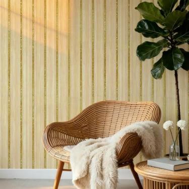 Imagem de Papel de parede com efeito de grade de madeira autoadesivo para sala de estar, cozinha e quarto, material de PVC impermeável, adesivo de renovação de parede, cor de madeira natural, 45 x 1000 cm