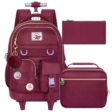 Imagem de Mochila de rodinhas CCJPX 3 em 1 vermelha para notebook, com lancheira e estojo