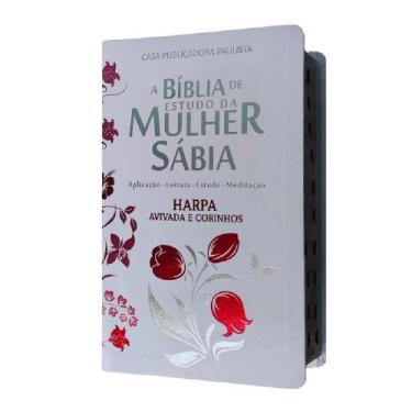 Imagem de Bíblia de estudo da mulher sábia  capa de luxo branca com flores  com 