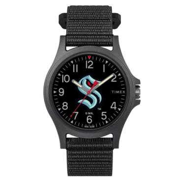 Imagem de Timex Tribute Relógio masculino NHL Pride 40 mm de quartzo pulseira de tecido, preto, 20 relógio casual (modelo: TWZHSKRMYYZ)