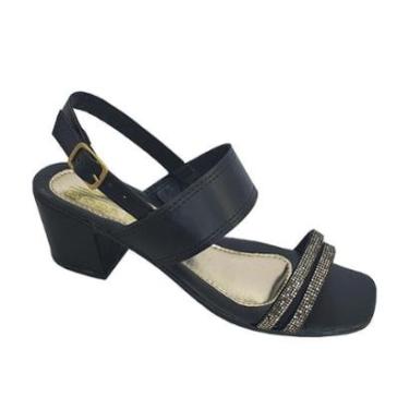 Imagem de Sandália Feminina Salto Grosso 5 cm Moda Pé 008 Strass-Feminino
