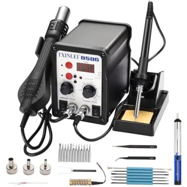 Imagem de TXINLEI 8586 110V Solder Station, 2 in 1 Digital Display SMD Hot Air Rework Station and Soldering Iron, 12pcs Different Soldering Tips,Solder Wire,Tweezers,Desoldering Pump,700W 480℃