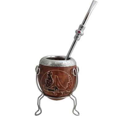 Imagem de Conjunto Cuia E Bomba Para Chimarrão Com Tripé De Porongo - Nacional