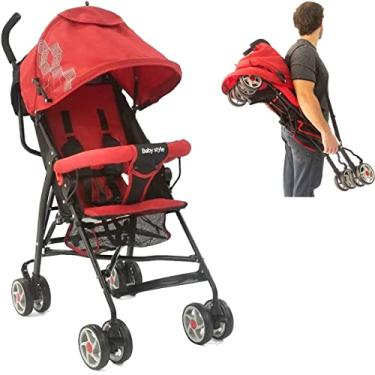 Imagem de Carrinho de Bebê Guarda Chuva Passeio Leve Infantil Compacto Viagens Dobrável Cinto 5 Pontos Avião Até 15Kg Resistente Umbrella Fecha Fácil Portátil Baby Style (Vermelho)