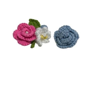 Imagem de Wtanrion Vintage fio trançado crochê rosa flor broche clipe feminino vestido decoração