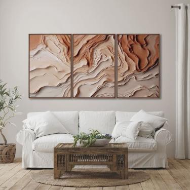 Imagem de Quadro Decorativo Modelo Barro com 3 Telas para Sala, Casa de Praia, Lavabo 60cm X 90cm Com Vidro