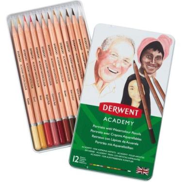 Imagem de Lápis de Cor Aquarelável Retrato Academy 12 Cores Estojo Lata - Derwen