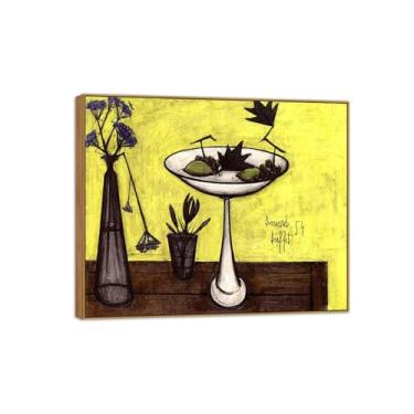 Imagem de Impressão de pintura famosa em tela - quadros de moldura de madeira decoração de parede - arte de parede para sala de estar quarto casa (fruteira e vaso) 70x85cm-27x33in