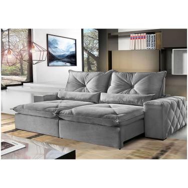 Imagem de Sofá 4 Lugares Retrátil 2,50m Fusion Veludo Cinza Profundo Móveis Mix Cinza Profundo