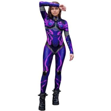 Imagem de Macacão feminino robô cosplay fantasia engraçada festa Halloween fantasia esqueleto manga longa body GG
