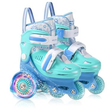 Imagem de Patins para crianças, 4 tamanhos ajustáveis, rodas iluminadas, equilíbrio de três pontos de segurança, patins para iniciantes para idades de 3 a 8 anos, meninos e crianças, adequado para uso interno e