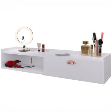 Imagem de Penteadeira compacta clássica, penteadeira, 90 cm, prateleira de cosméticos, quarto de menina retrô(Branco)