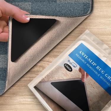 Imagem de Pegadores de tapete reutilizáveis 8 peças, almofadas antiderrapantes para tapetes de área, fita adesiva dupla face para pisos e azulejos de madeira, suporte de tapete antiderrapante, fundamentos de