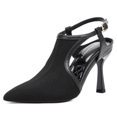 Imagem de NEWBELLA Sandálias femininas sexy de salto alto com tiras e bico fino, salto agulha elegante para noite, Preto, 37