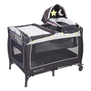 Imagem de Berço Cercado Portátil com Dossel e 2 Brinquedos de Pelúcia, Baby Trend Twinkle Twinkle Moon, Preto
