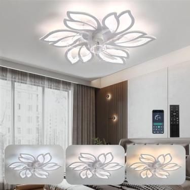 Imagem de Ventiladores de teto com luzes e controle remoto reversível de 6 velocidades Ventilador de teto moderno com luz inteligente silenciosa LED Ventiladores de teto reguláveis com lâmpadas para q