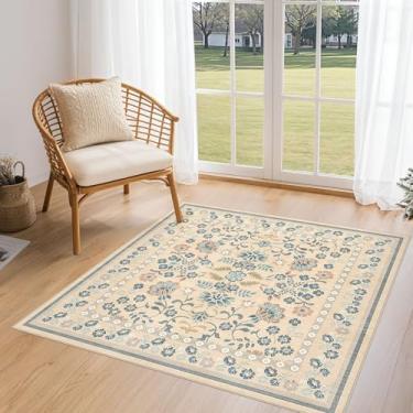 Imagem de UERMEI Tapetes quadrados: Tapete floral lavável 10 x 10 cm para sala de estar e quarto - Tapete macio com suporte antiderrapante para cozinha, berçário, dormitórios, casa de fazenda, decoração de casa