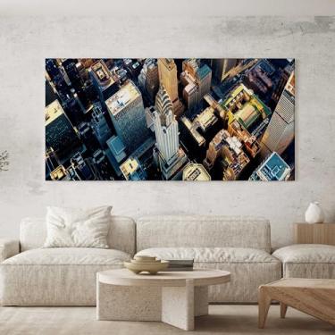 Imagem de Quadro Decorativo para Sala Quarto Hall 130x70 Cidade NY Por cima Nova York Predios Horizontal Grande Decoração Parede Tela