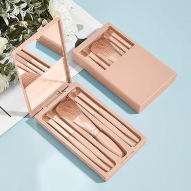 Imagem de Conjunto de pincéis de maquiagem de 5 peças - cerdas sintéticas, bolsa de viagem, kit iniciante - rosa