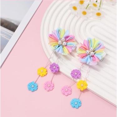 Imagem de 2 peças de grampos de cabelo lindos acessórios de cabelo de flor de jacaré, laços de fita de gorgorão com clipes de jacaré, multicoloridos