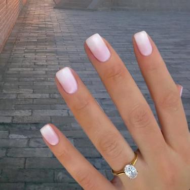 Imagem de French Tips Kits de unhas postiças acrílicas unhas de pressão ombré rosa unhas quadradas brilhantes para mulheres 24 peças/conjunto