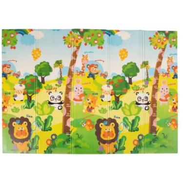 Imagem de Tapete Tatame Bebê Infantil Dupla Face Emborrachado Dobrável Impermeável Portátil 180x120cmx8mm - Selva/Trem
