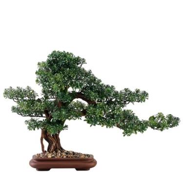 Imagem de KUYBTU Árvores artificiais, plantas, simulação, bonsai, árvore com vaso de flores de cerâmica, planta de casa para escritório, hotel, sala de estar, plantas artificiais bonsai