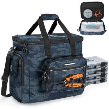 Imagem de KastKing Bolsa de pesca BaitSpace com 4 caixas de equipamentos e fichário de isca removível, armazenamento resistente à água, equipamento de pesca durável, alça de ombro ajustável